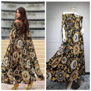 Rochie de Tip maxi negră cu model auriu