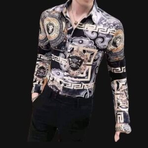 Cămașă Elegantă cu Imprimeu Baroc/Medalion – Stare Impecabilă