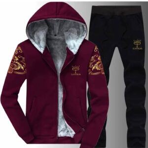 Trening bărbătesc călduros – burgundy cu imprimeu auriu