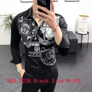 Cămașă Bărbați Luxury Slim-Fit cu Imprimeu Grecesc/Baroc Alb-Negru