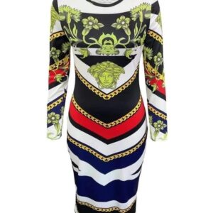 Rochie Mulată (Bodycon) cu Mânecă Lungă și Imprimeu Baroc / Luxury Print